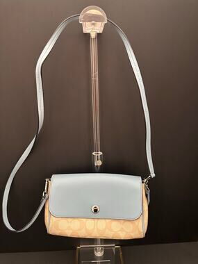 Coach F59534 Reversible Signature Canvas Crossbody Blue Khaki Shoulder Bag